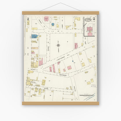Old map wall art mockup — magnetic wood frame on white wall — Sanborn Fire Insurance Map from Elkton, Rockingham County, Virginia (1924), Sheet #0002