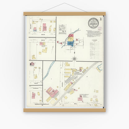 Old map wall art mockup — magnetic wood frame on white wall — Sanborn Fire Insurance Map from Louisville, Stark County, Ohio (1908) - Complete Map Set