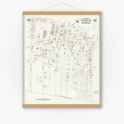 Old map wall art mockup — magnetic wood frame on white wall — Sanborn Fire Insurance Map from Pleasantville, Atlantic County, New Jersey (1924), Sheet #0012