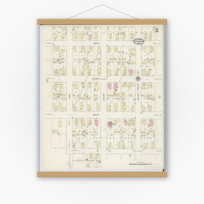 Old map wall art mockup — magnetic wood frame on white wall — Sanborn Fire Insurance Map from Arcanum, Darke County, Ohio (1914), Sheet #0002