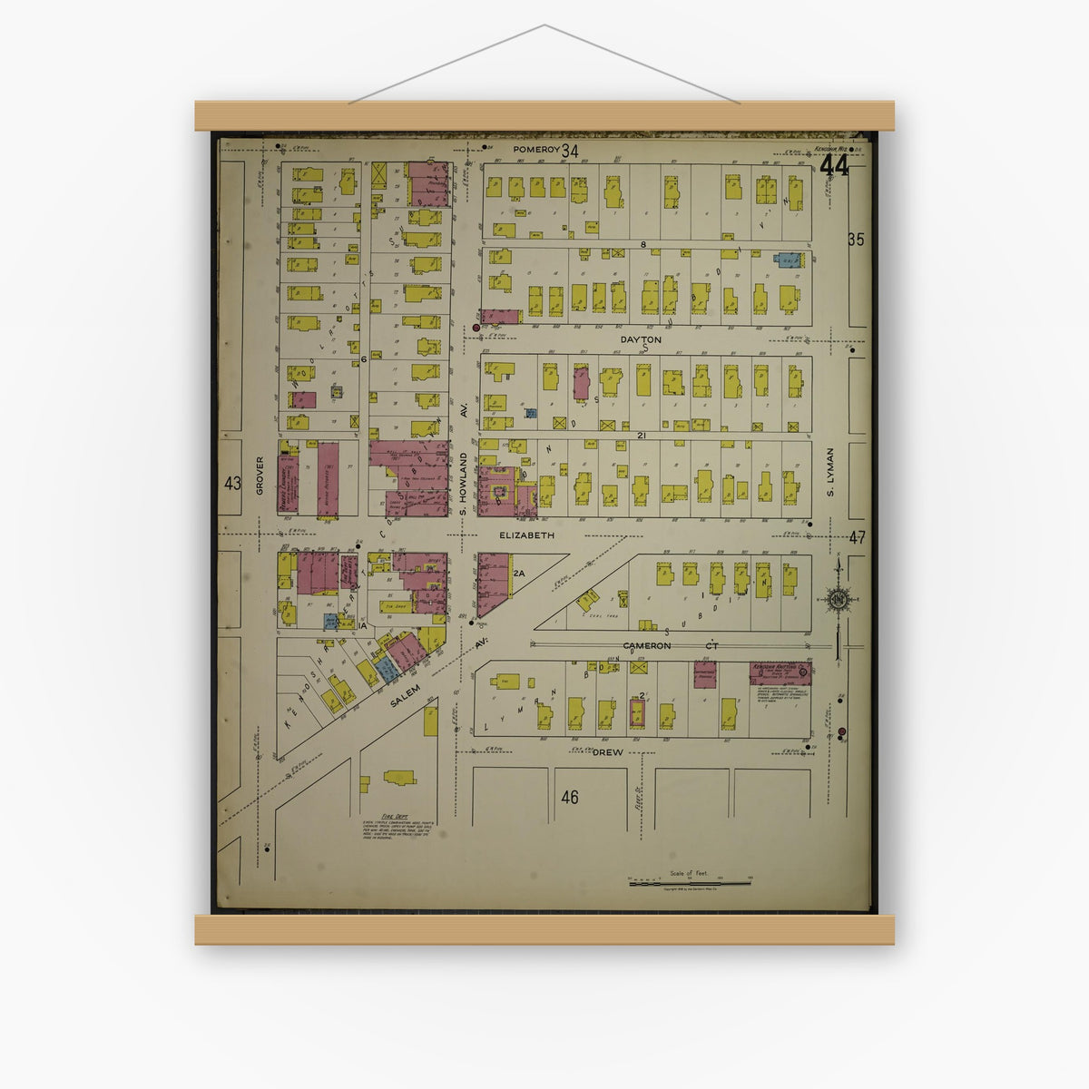 Old map wall art mockup — magnetic wood frame on white wall — Sanborn Fire Insurance Map from Kenosha, Kenosha County, Wisconsin. (1918), Sheet 48