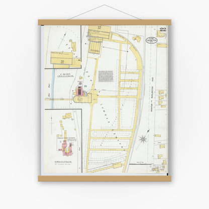 Old map wall art mockup — magnetic wood frame on white wall — Sanborn Fire Insurance Map from Ironton, Lawrence County, Ohio (1900), Sheet #0022