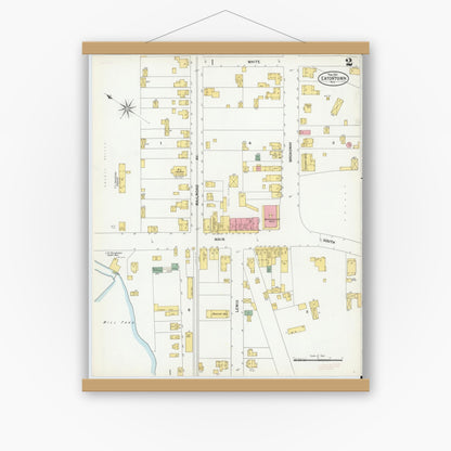 Old map wall art mockup — magnetic wood frame on white wall — Sanborn Fire Insurance Map from Eatontown, Monmouth County, New Jersey (1901), Sheet #0002