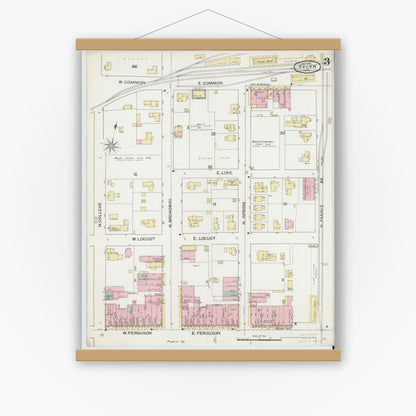 Old map wall art mockup — magnetic wood frame on white wall — Sanborn Fire Insurance Map from Tyler, Smith County, Texas (1893), Sheet #0003