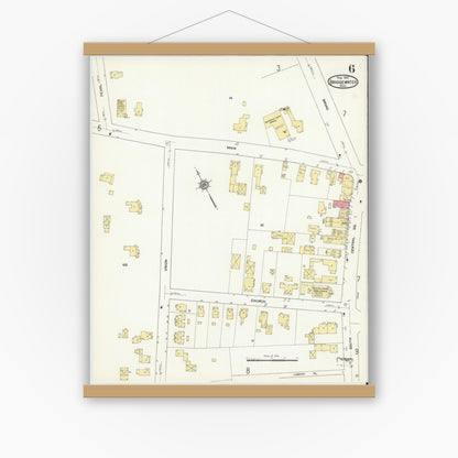 Old map wall art mockup — magnetic wood frame on white wall — Sanborn Fire Insurance Map from Bridgewater, Plymouth County, Massachusetts (1912), Sheet #0006