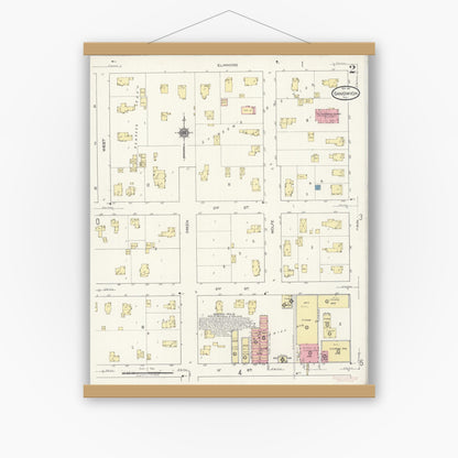 Old map wall art mockup — magnetic wood frame on white wall — Sanborn Fire Insurance Map from Sandwich, De Kalb County, Illinois (1921), Sheet #0002