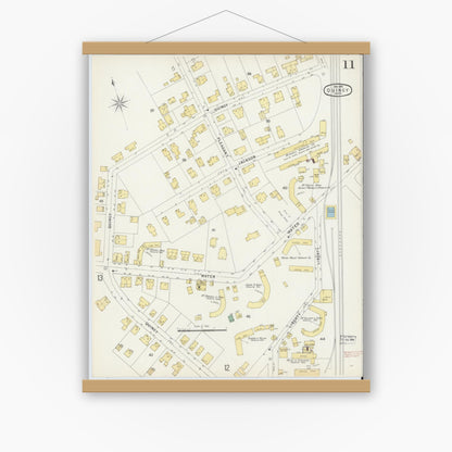 Old map wall art mockup — magnetic wood frame on white wall — Sanborn Fire Insurance Map from Quincy, Norfolk County, Massachusetts (1896), Sheet #0011