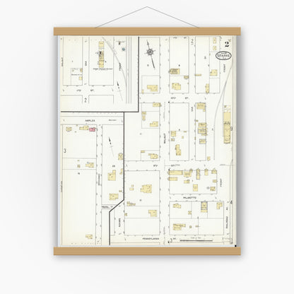 Old map wall art mockup — magnetic wood frame on white wall — Sanborn Fire Insurance Map from Starke, Bradford County, Florida (1912), Sheet #0002