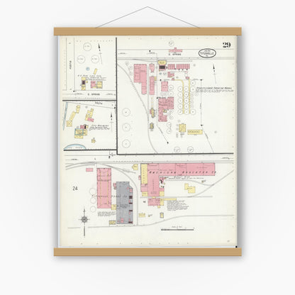 Old map wall art mockup — magnetic wood frame on white wall — Sanborn Fire Insurance Map from Titusville, Crawford County, Pennsylvania (1912), Sheet #0029