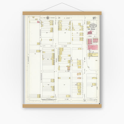 Old map wall art mockup — magnetic wood frame on white wall — Sanborn Fire Insurance Map from Shamokin, Northumberland County, Pennsylvania (1913), Sheet #0027