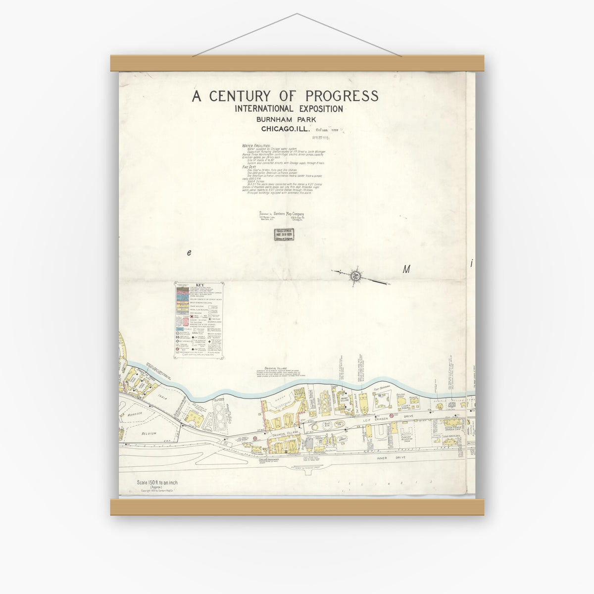 Old map wall art mockup — magnetic wood frame on white wall — Sanborn Fire Insurance Map from Chicago, Cook County, Illinois (Unknown), Sheet #0003