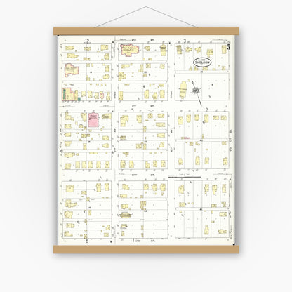 Old map wall art mockup — magnetic wood frame on white wall — Sanborn Fire Insurance Map from Sheldon, O'Brien County, Iowa (1909), Sheet #0005