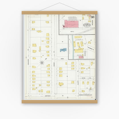 Old map wall art mockup — magnetic wood frame on white wall — Sanborn Fire Insurance Map from Rutherford, Bergen County, New Jersey (1902), Sheet #0010