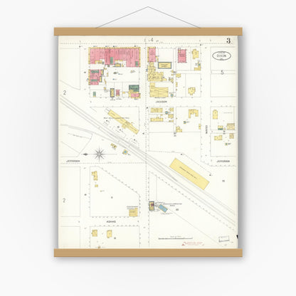 Old map wall art mockup — magnetic wood frame on white wall — Sanborn Fire Insurance Map from Dixon, Solano County, California (1900), Sheet #0003