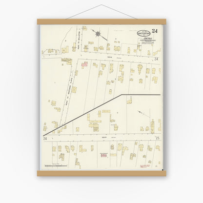 Old map wall art mockup — magnetic wood frame on white wall — Sanborn Fire Insurance Map from Waterford, Saratoga County, New York (1914), Sheet #0024