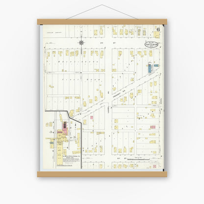 Old map wall art mockup — magnetic wood frame on white wall — Sanborn Fire Insurance Map from Port Clinton, Ottawa County, Ohio (1910), Sheet #0006