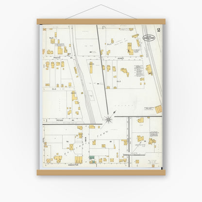 Old map wall art mockup — magnetic wood frame on white wall — Sanborn Fire Insurance Map from Johnstown, Licking County, Ohio (1900), Sheet #0002
