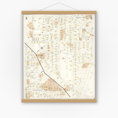 Old map wall art mockup — magnetic wood frame on white wall — Sanborn Fire Insurance Map from Windsor, Henry County, Missouri (1943), Sheet #0005