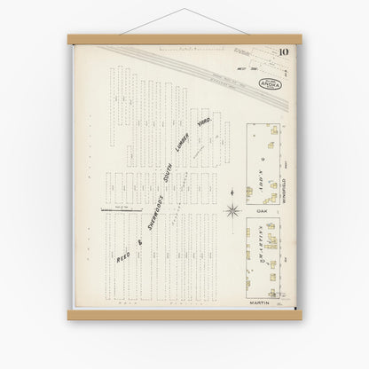 Old map wall art mockup — magnetic wood frame on white wall — Sanborn Fire Insurance Map from Anoka, Anoka County, Minnesota (1885), Sheet #0010