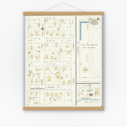 Old map wall art mockup — magnetic wood frame on white wall — Sanborn Fire Insurance Map from Fairmont, Martin County, Minnesota (1911), Sheet #0006