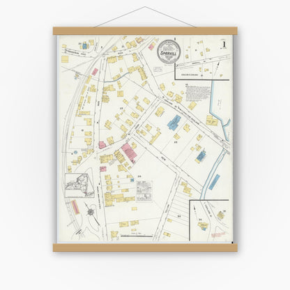 Old map wall art mockup — magnetic wood frame on white wall — Sanborn Fire Insurance Map from Sparkill, Rockland County, New York (1916) - Complete Map Set