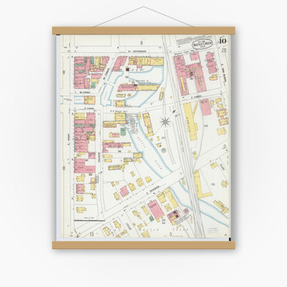 Old map wall art mockup — magnetic wood frame on white wall — Sanborn Fire Insurance Map from Battle Creek, Calhoun County, Michigan (1899), Sheet #0010
