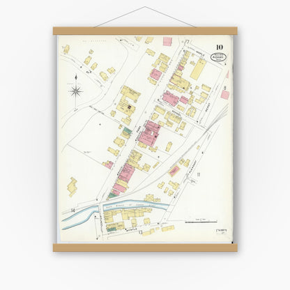Old map wall art mockup — magnetic wood frame on white wall — Sanborn Fire Insurance Map from Adams, Berkshire County, Massachusetts (1908), Sheet #0010