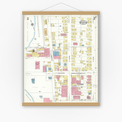 Old map wall art mockup — magnetic wood frame on white wall — Sanborn Fire Insurance Map from Bridgeton, Cumberland County, New Jersey (1923), Sheet #0002