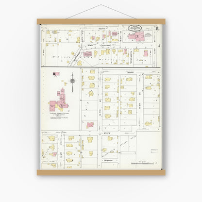 Old map wall art mockup — magnetic wood frame on white wall — Sanborn Fire Insurance Map from Lexington, Lafayette County, Missouri (1910), Sheet #0008