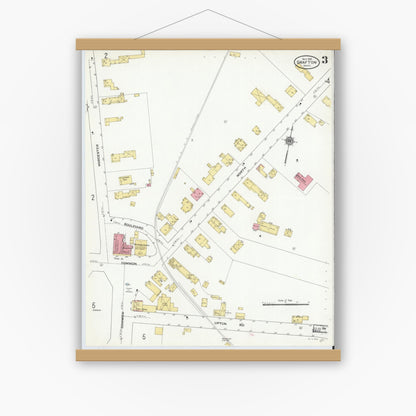 Old map wall art mockup — magnetic wood frame on white wall — Sanborn Fire Insurance Map from Grafton, Worcester County, Massachusetts (1910), Sheet #0003