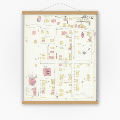 Old map wall art mockup — magnetic wood frame on white wall — Sanborn Fire Insurance Map from Braddock, Allegheny County, Pennsylvania (1908), Sheet #0017