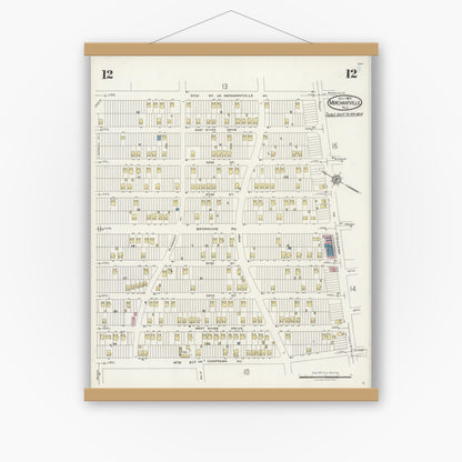 Old map wall art mockup — magnetic wood frame on white wall — Sanborn Fire Insurance Map from Merchantville, Camden County, New Jersey (1925), Sheet #0012