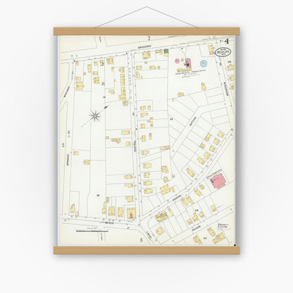 Old map wall art mockup — magnetic wood frame on white wall — Sanborn Fire Insurance Map from Revere, Suffolk County, Massachusetts (1900), Sheet #0004