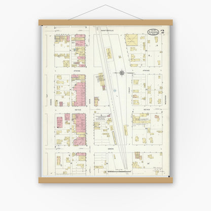 Old map wall art mockup — magnetic wood frame on white wall — Sanborn Fire Insurance Map from Kasson, Dodge County, Minnesota (1914), Sheet #0002