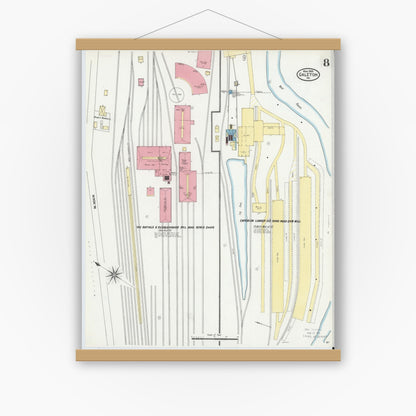 Old map wall art mockup — magnetic wood frame on white wall — Sanborn Fire Insurance Map from Galeton, Potter County, Pennsylvania (1905), Sheet #0008