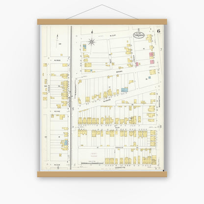 Old map wall art mockup — magnetic wood frame on white wall — Sanborn Fire Insurance Map from Tamaqua, Schuylkill County, Pennsylvania (1908), Sheet #0006