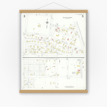 Old map wall art mockup — magnetic wood frame on white wall — Sanborn Fire Insurance Map from Yellow Springs, Greene County, Ohio (1937), Sheet #0005