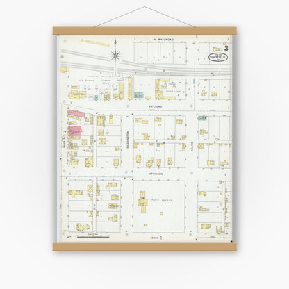 Old map wall art mockup — magnetic wood frame on white wall — Sanborn Fire Insurance Map from Sheffield, Bureau County, Illinois (1901), Sheet #0003