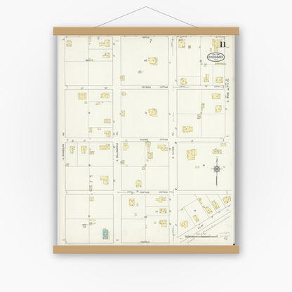 Old map wall art mockup — magnetic wood frame on white wall — Sanborn Fire Insurance Map from Kissimmee, Osceola County, Florida (1914), Sheet #0011