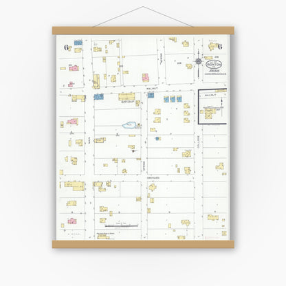 Old map wall art mockup — magnetic wood frame on white wall — Sanborn Fire Insurance Map from Ironton, Iron County, Missouri (1927), Sheet #0006