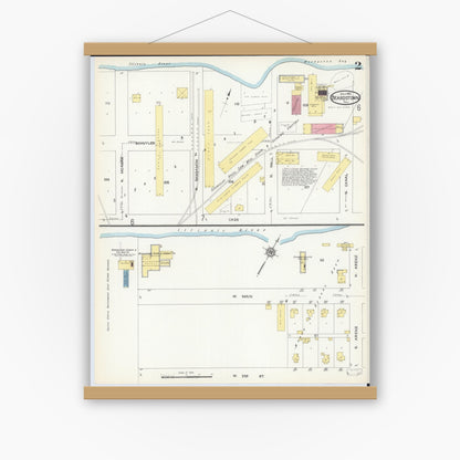 Old map wall art mockup — magnetic wood frame on white wall — Sanborn Fire Insurance Map from Beardstown, Cass County, Illinois (1913), Sheet #0002