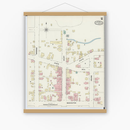 Old map wall art mockup — magnetic wood frame on white wall — Sanborn Fire Insurance Map from Athens, Athens County, Ohio (1890), Sheet #0002