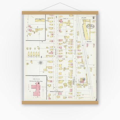 Old map wall art mockup — magnetic wood frame on white wall — Sanborn Fire Insurance Map from Plattsburg, Clinton County, New York (1896) - Complete Map Set