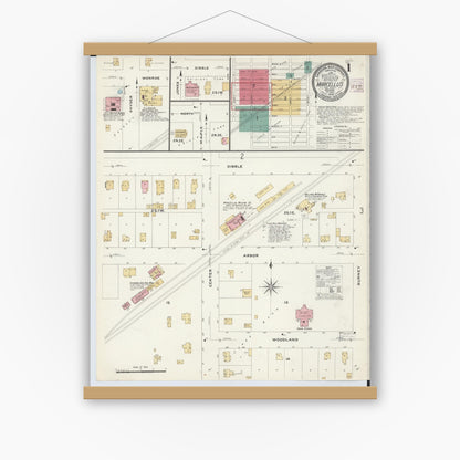 Old map wall art mockup — magnetic wood frame on white wall — Sanborn Fire Insurance Map from Marcellus, Cass County, Michigan (1908) - Complete Map Set