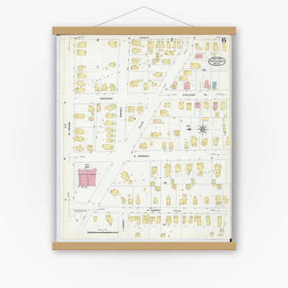 Old map wall art mockup — magnetic wood frame on white wall — Sanborn Fire Insurance Map from Ypsilanti, Washtenaw County, Michigan (1909), Sheet #0006