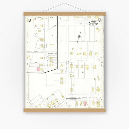 Old map wall art mockup — magnetic wood frame on white wall — Sanborn Fire Insurance Map from Moorestown, Burlington County, New Jersey (1923), Sheet #0008