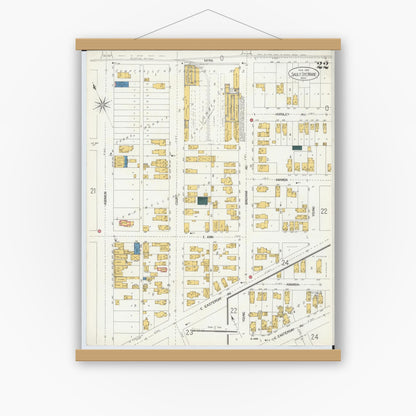 Old map wall art mockup — magnetic wood frame on white wall — Sanborn Fire Insurance Map from Sault Sainte Marie, Chippewa County, Michigan (1906), Sheet #0022