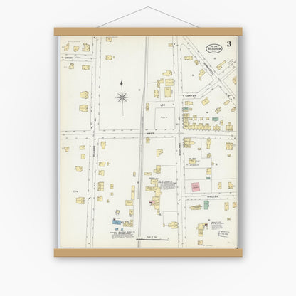 Old map wall art mockup — magnetic wood frame on white wall — Sanborn Fire Insurance Map from Needham, Norfolk County, Massachusetts (1906), Sheet #0003