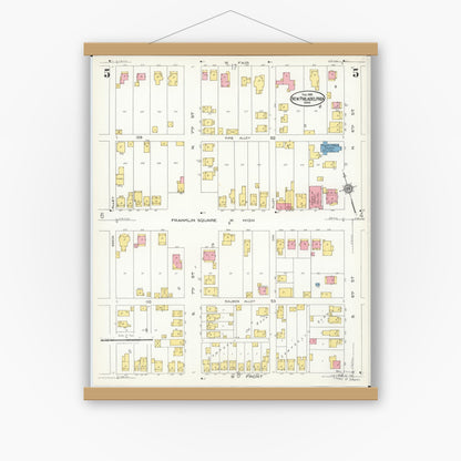 Old map wall art mockup — magnetic wood frame on white wall — Sanborn Fire Insurance Map from New Philadelphia, Tuscarawas County, Ohio (1926), Sheet #0005