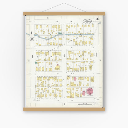 Old map wall art mockup — magnetic wood frame on white wall — Sanborn Fire Insurance Map from Two Harbors, Lake County, Minnesota (1907), Sheet #0004
